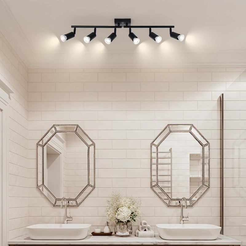 SEEBLEN 6-Light Kitchen Track Lighting, Black Adjustable GU10 Track Ceiling Light Kit, Industrial Flush Mount Ceiling Spotlight Fixture for Hallway, Dining Room - Image 5